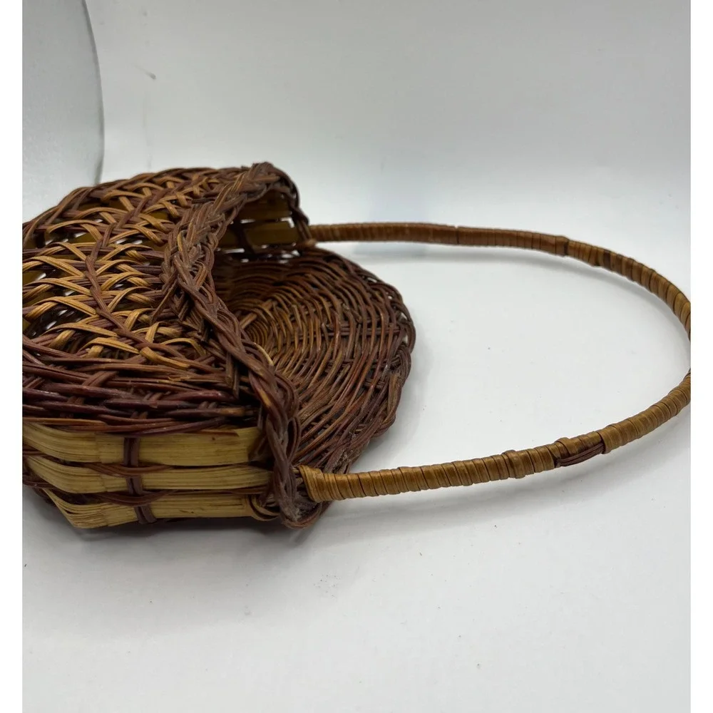 Wicker Basket Round Handle Vintage Brown Woven Decor‎ Storage